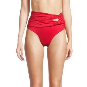 NEW Agua Bendita Brina Ruched Cut Out High Waisted Red Bikini Bottom Size 8 Lg